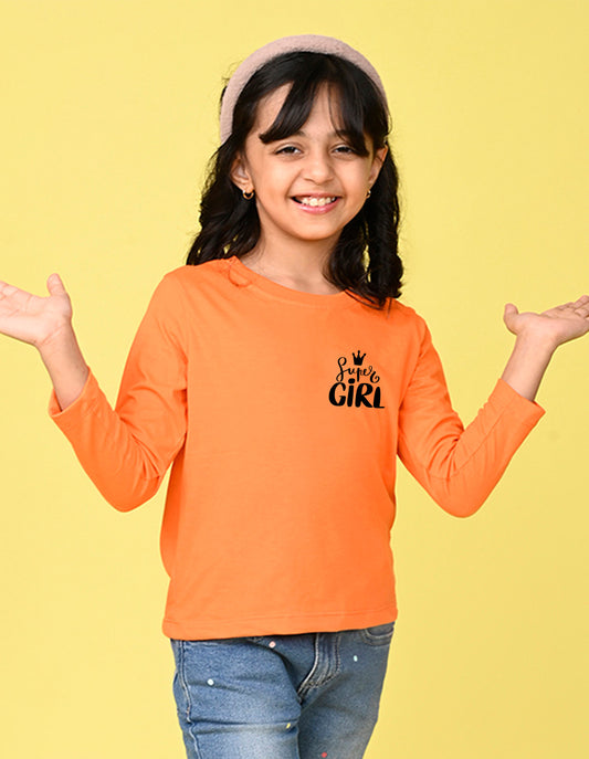 NUSYL Cotton blend full sleeves Super girl text Printed Tee-Orange