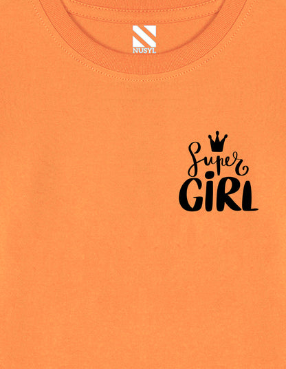 NUSYL Cotton blend full sleeves Super girl text Printed Tee-Orange