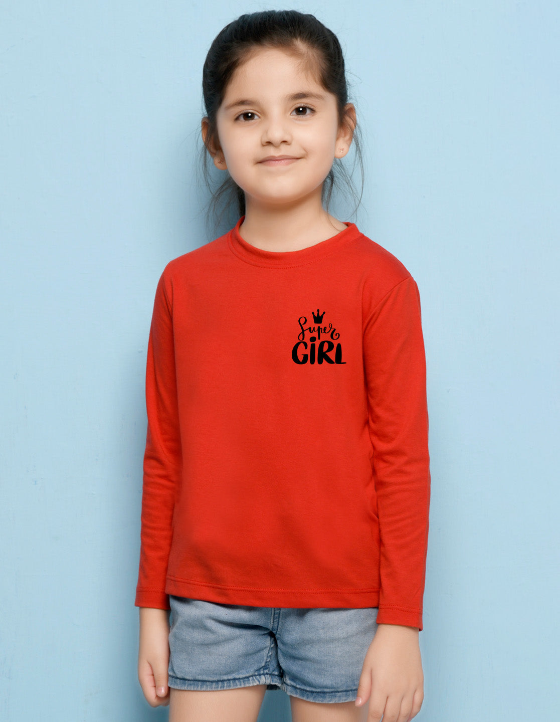 NUSYL Cotton blend full sleeves Super girl text Printed Tee-Red