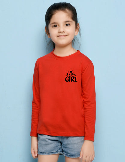 NUSYL Cotton blend full sleeves Super girl text Printed Tee-Red