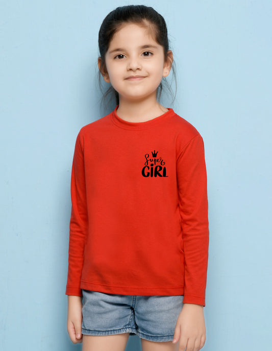 NUSYL Cotton blend full sleeves Super girl text Printed Tee-Red