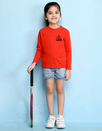 NUSYL Cotton blend full sleeves Super girl text Printed Tee-Red