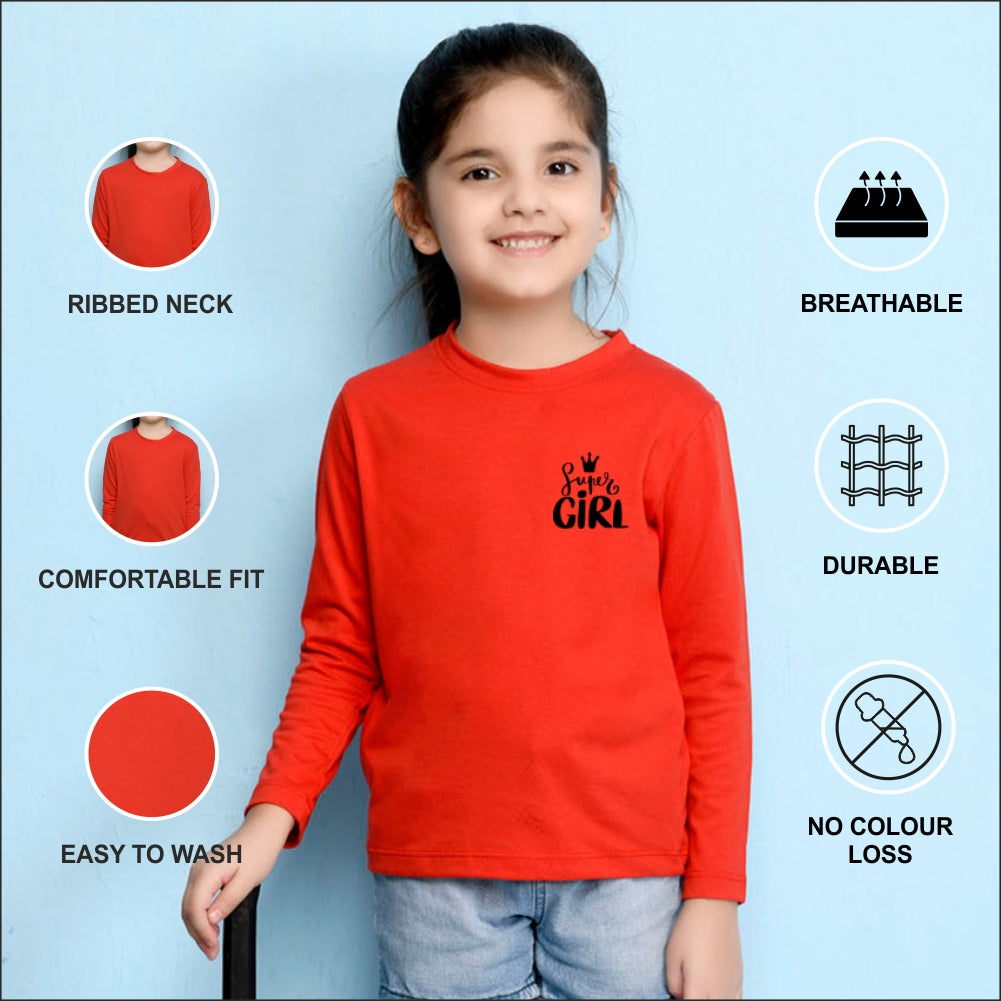 NUSYL Cotton blend full sleeves Super girl text Printed Tee-Red