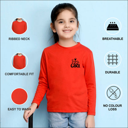 NUSYL Cotton blend full sleeves Super girl text Printed Tee-Red