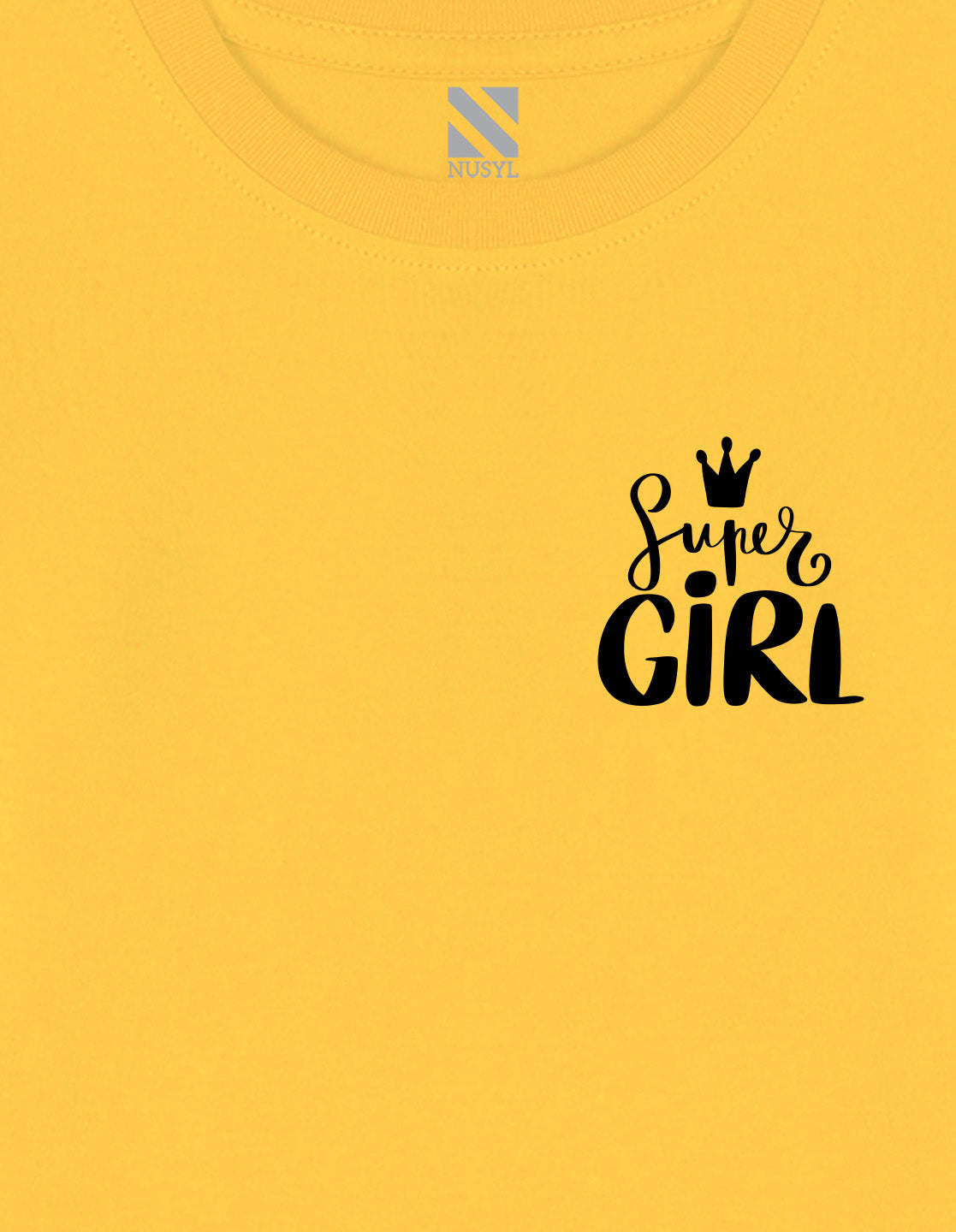 NUSYL Cotton blend full sleeves Super girl text Printed Tee-Yellow