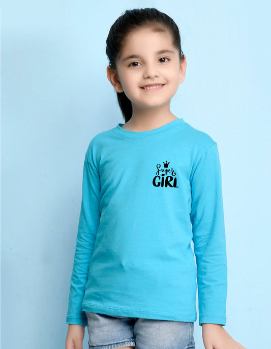 NUSYL Cotton blend full sleeves Super girl text Printed Tee-Sky Blue