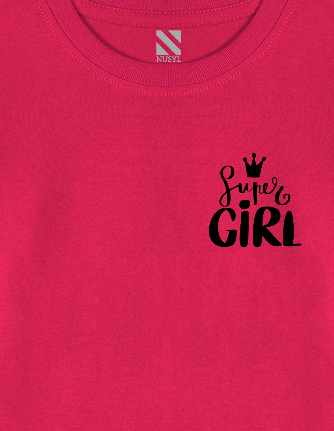 NUSYL Cotton blend full sleeves Super girl text Printed Tee-Hot Pink