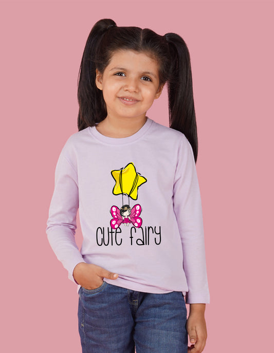 NUSYL Cotton blend full sleeves Cute fairy text Printed Tee-Lilac