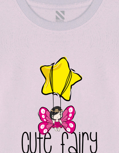 NUSYL Cotton blend full sleeves Cute fairy text Printed Tee-Lilac