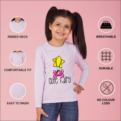 NUSYL Cotton blend full sleeves Cute fairy text Printed Tee-Lilac
