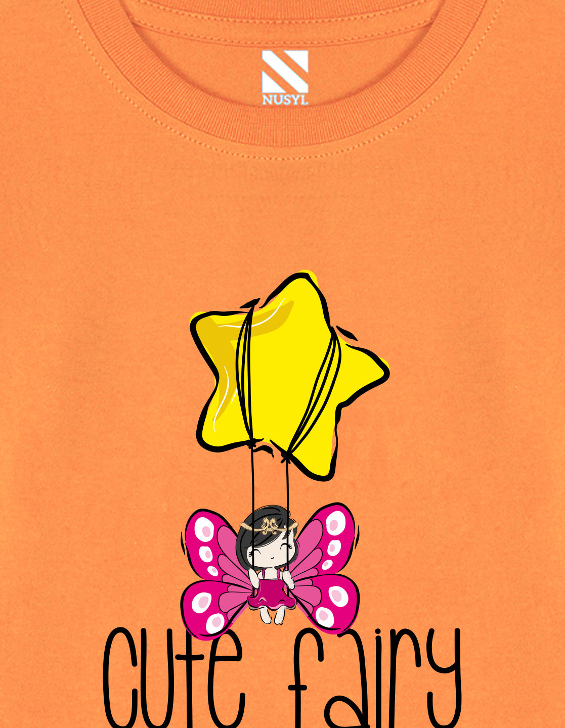 NUSYL Cotton blend full sleeves Cute fairy text Printed Tee-Orange