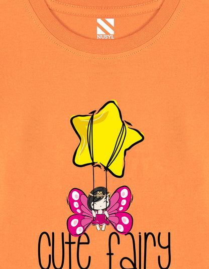 NUSYL Cotton blend full sleeves Cute fairy text Printed Tee-Orange