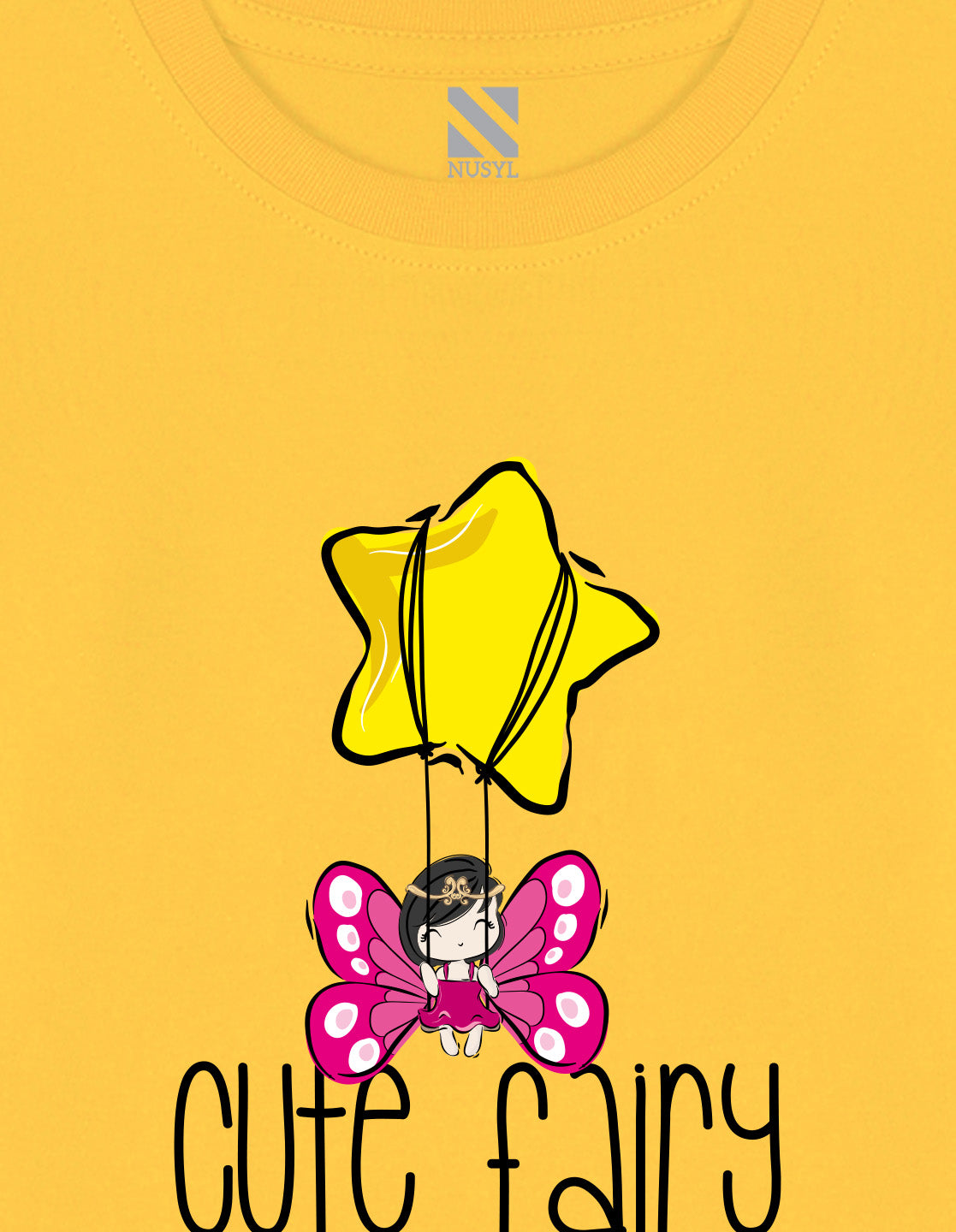 NUSYL Cotton blend full sleeves Cute fairy text Printed Tee-Yellow