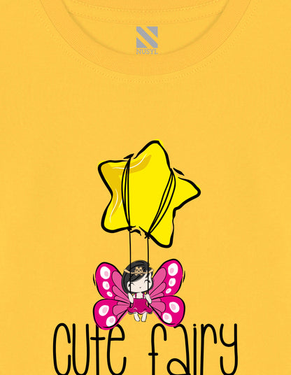 NUSYL Cotton blend full sleeves Cute fairy text Printed Tee-Yellow