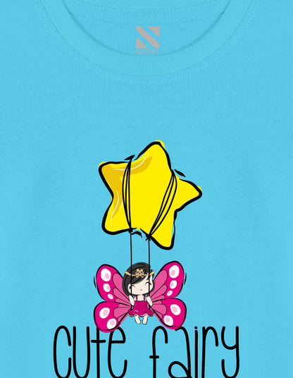 NUSYL Cotton blend full sleeves Cute fairy text Printed Tee-Sky Blue