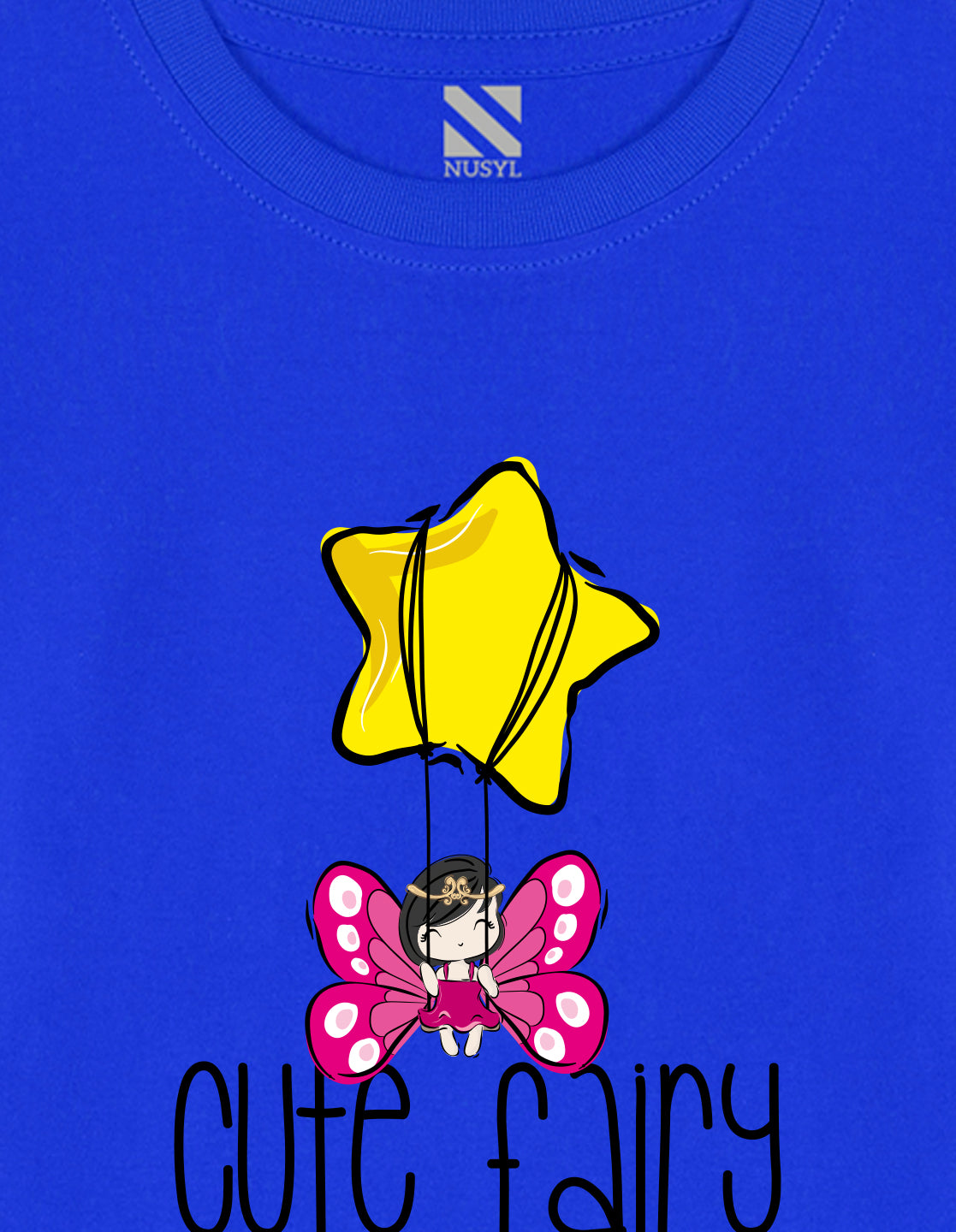 NUSYL Cotton blend full sleeves Cute fairy text Printed Tee-Royal Blue