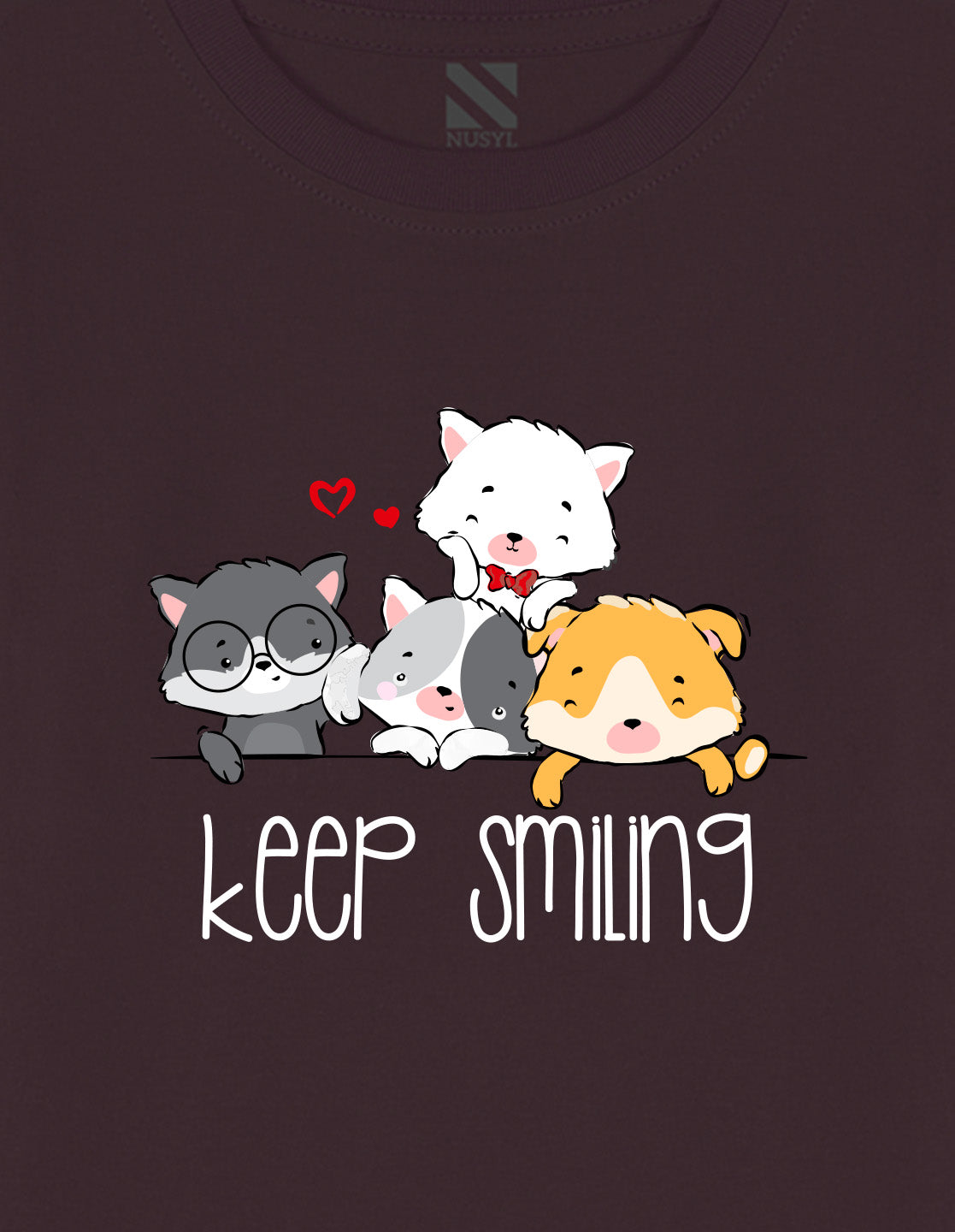 NUSYL Cotton blend full sleeves keep smiling text Printed Tee-Brown