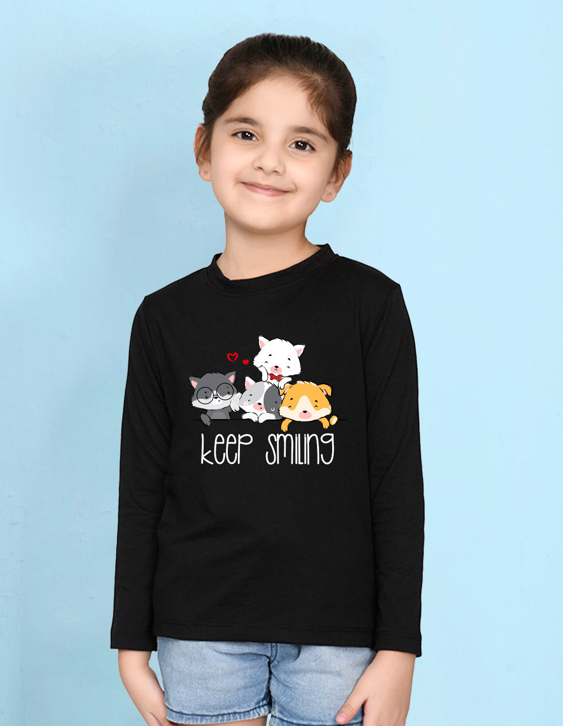 NUSYL Cotton blend full sleeves keep smiling text Printed Tee-Black