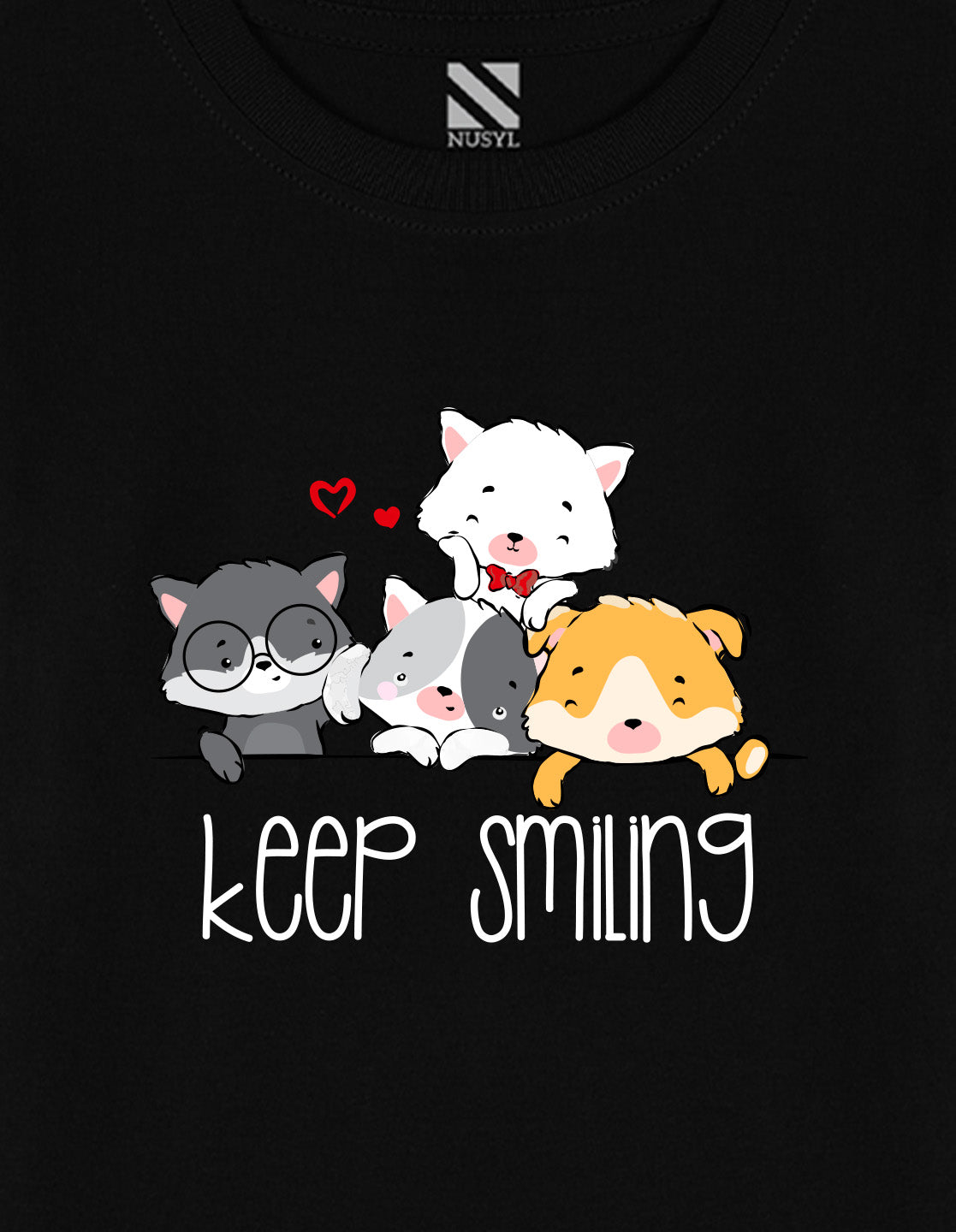 NUSYL Cotton blend full sleeves keep smiling text Printed Tee-Black