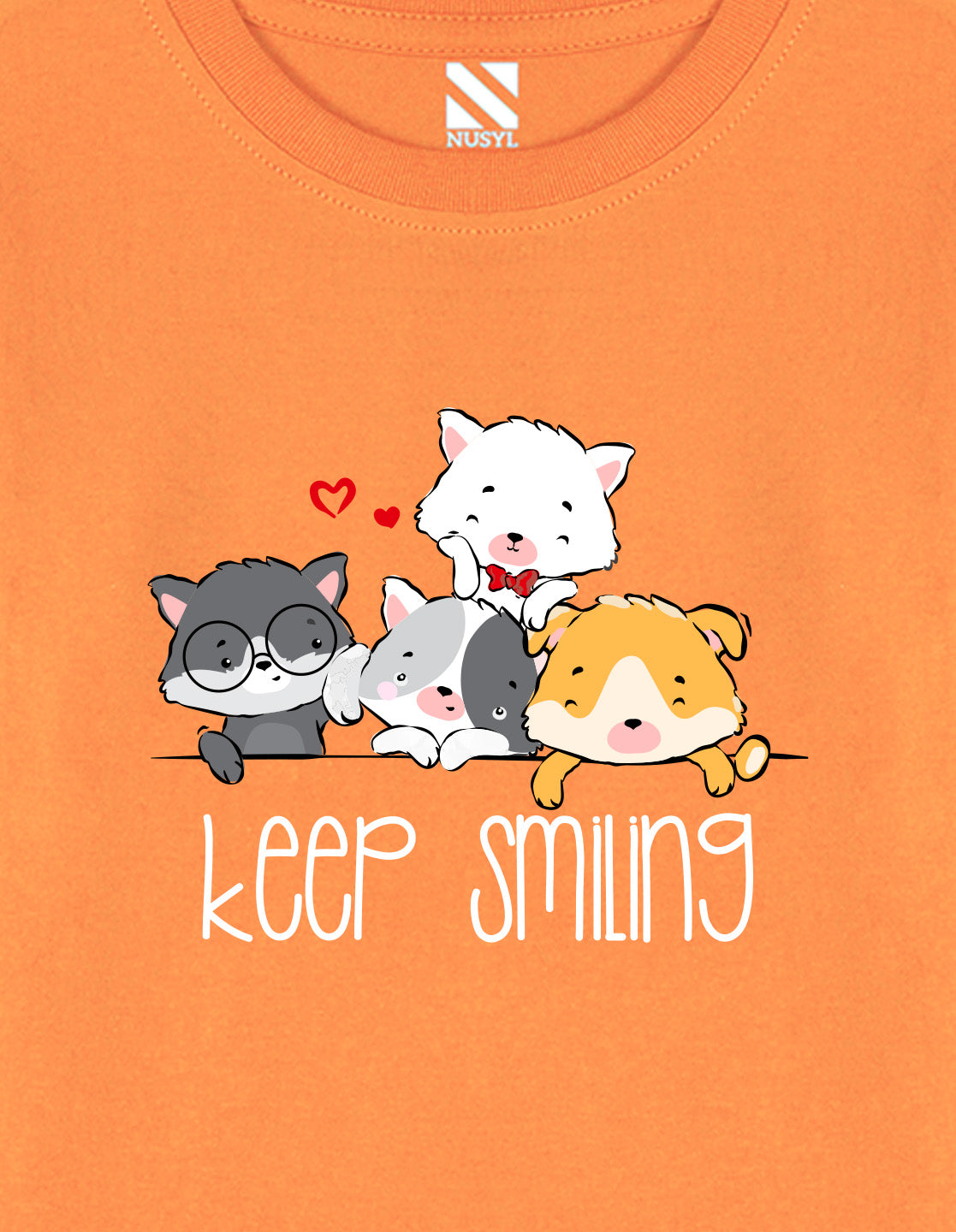 NUSYL Cotton blend full sleeves keep smiling text Printed Tee-Orange
