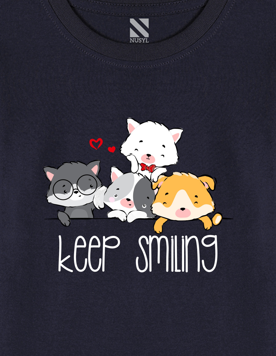 NUSYL Cotton blend full sleeves keep smiling text Printed Tee-Navy Blue