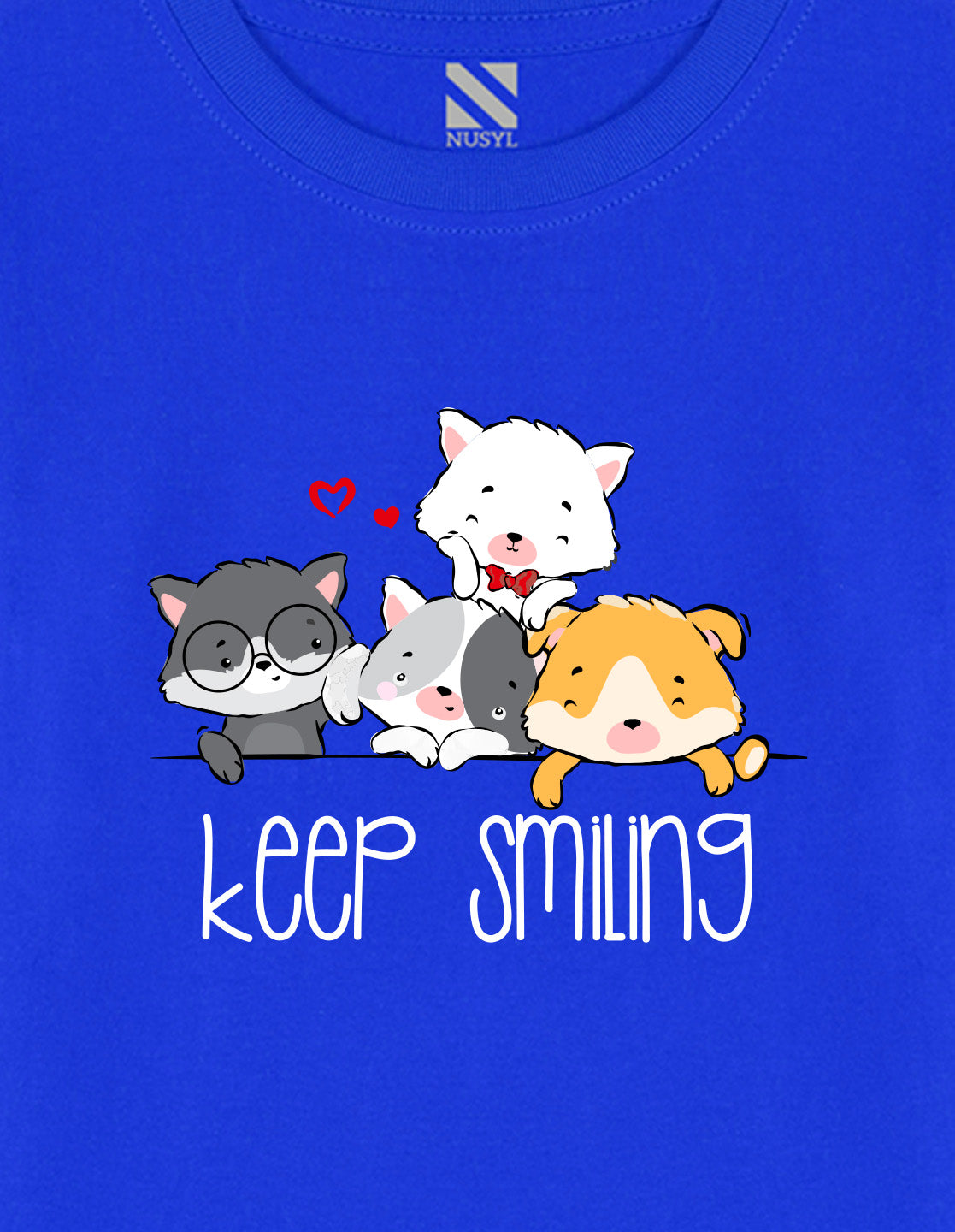 NUSYL Cotton blend full sleeves keep smiling text Printed Tee-Royal Blue