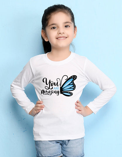 NUSYL Cotton blend full sleeves You are amazing text Printed Tee-White