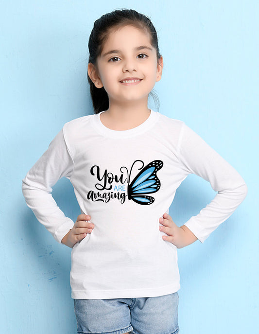 NUSYL Cotton blend full sleeves You are amazing text Printed Tee-White