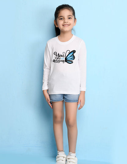 NUSYL Cotton blend full sleeves You are amazing text Printed Tee-White