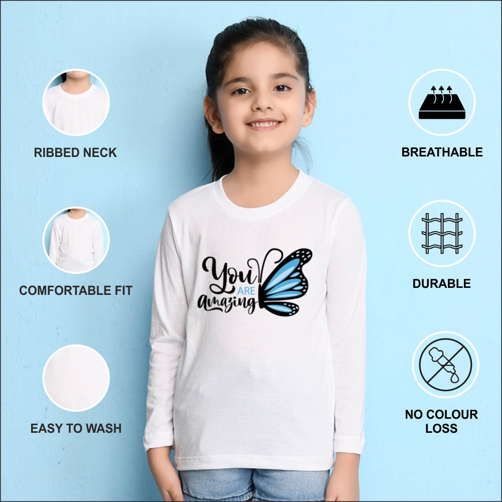 NUSYL Cotton blend full sleeves You are amazing text Printed Tee-White