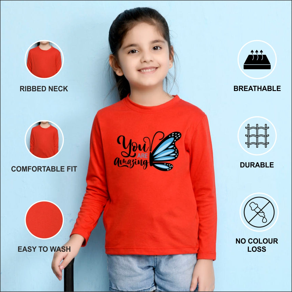 NUSYL Cotton blend full sleeves You are amazing text Printed Tee-Red