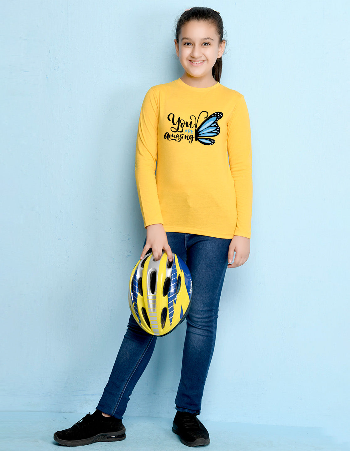 NUSYL Cotton blend full sleeves You are amazing text Printed Tee-Yellow