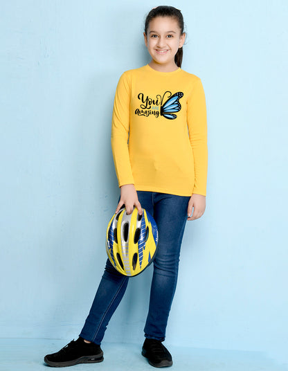 NUSYL Cotton blend full sleeves You are amazing text Printed Tee-Yellow