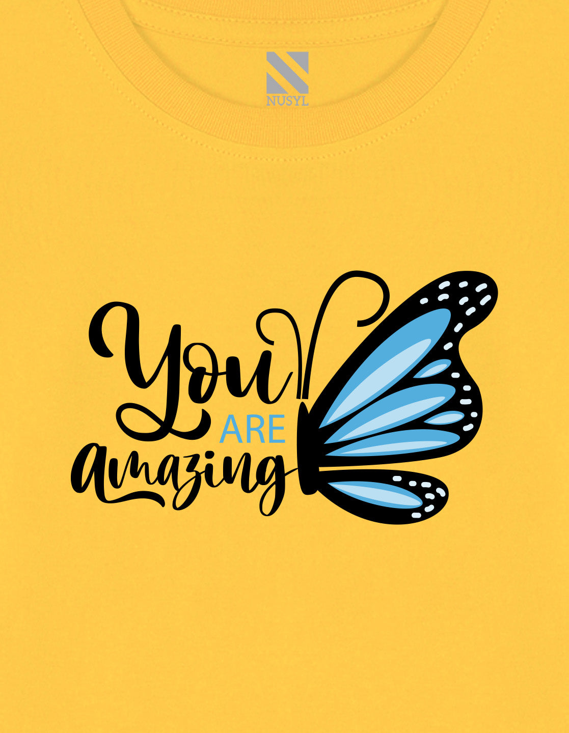 NUSYL Cotton blend full sleeves You are amazing text Printed Tee-Yellow