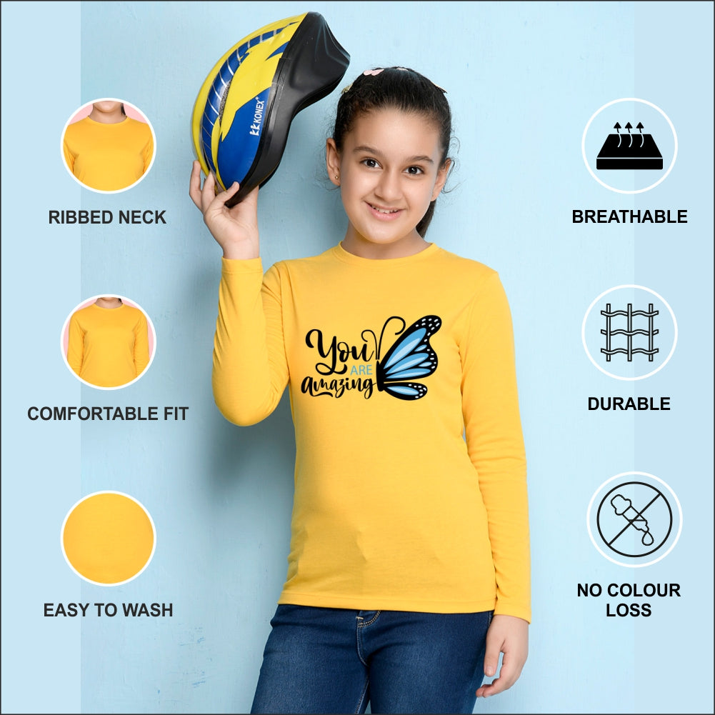 NUSYL Cotton blend full sleeves You are amazing text Printed Tee-Yellow