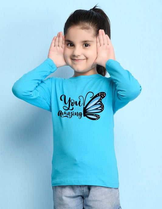 NUSYL Cotton blend full sleeves You are amazing text Printed Tee-Sky Blue