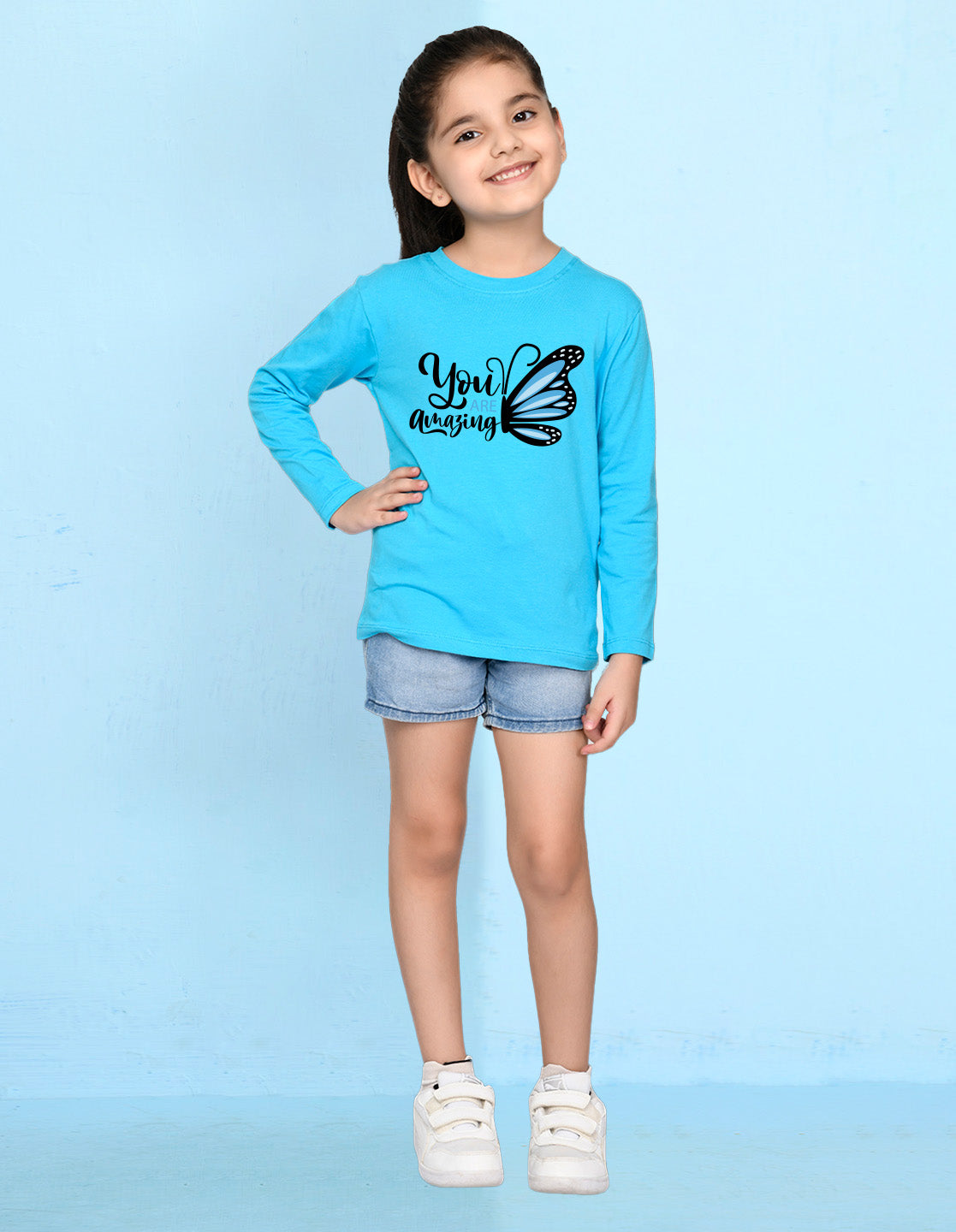 NUSYL Cotton blend full sleeves You are amazing text Printed Tee-Sky Blue