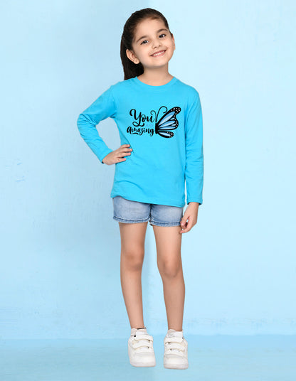 NUSYL Cotton blend full sleeves You are amazing text Printed Tee-Sky Blue