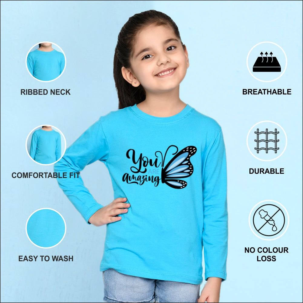 NUSYL Cotton blend full sleeves You are amazing text Printed Tee-Sky Blue