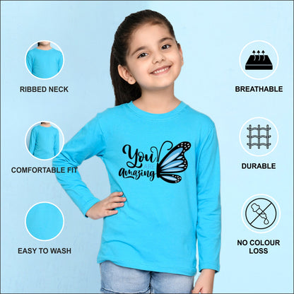 NUSYL Cotton blend full sleeves You are amazing text Printed Tee-Sky Blue