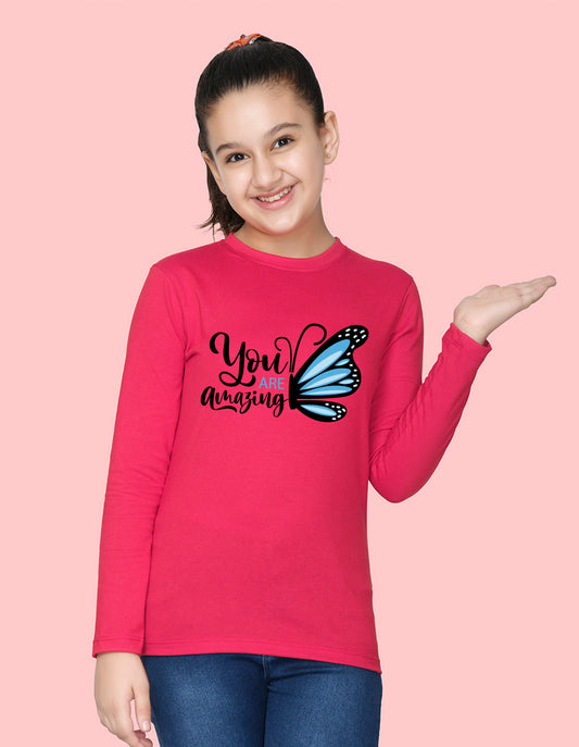 NUSYL Cotton blend full sleeves You are amazing text Printed Tee-Hot Pink