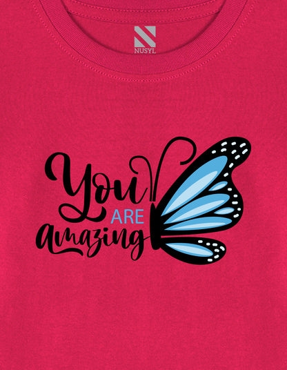 NUSYL Cotton blend full sleeves You are amazing text Printed Tee-Hot Pink