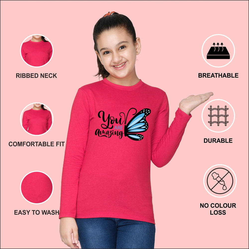 NUSYL Cotton blend full sleeves You are amazing text Printed Tee-Hot Pink