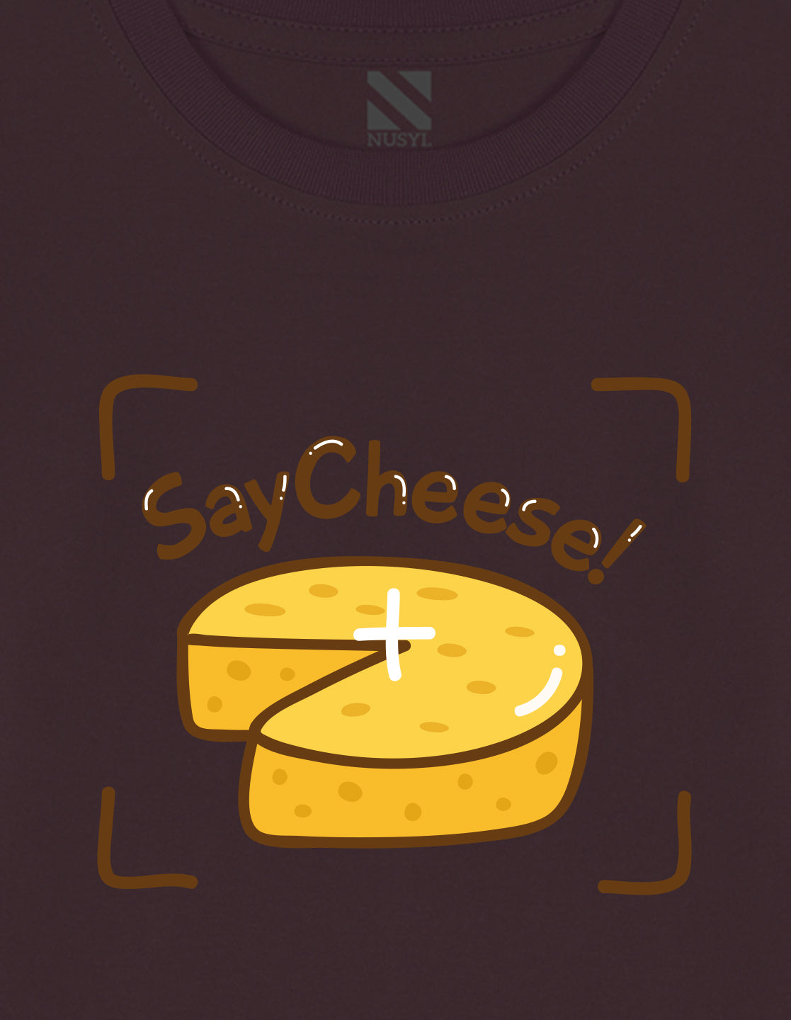 NUSYL Cotton blend full sleeves Say Cheese text Printed Tee-Brown
