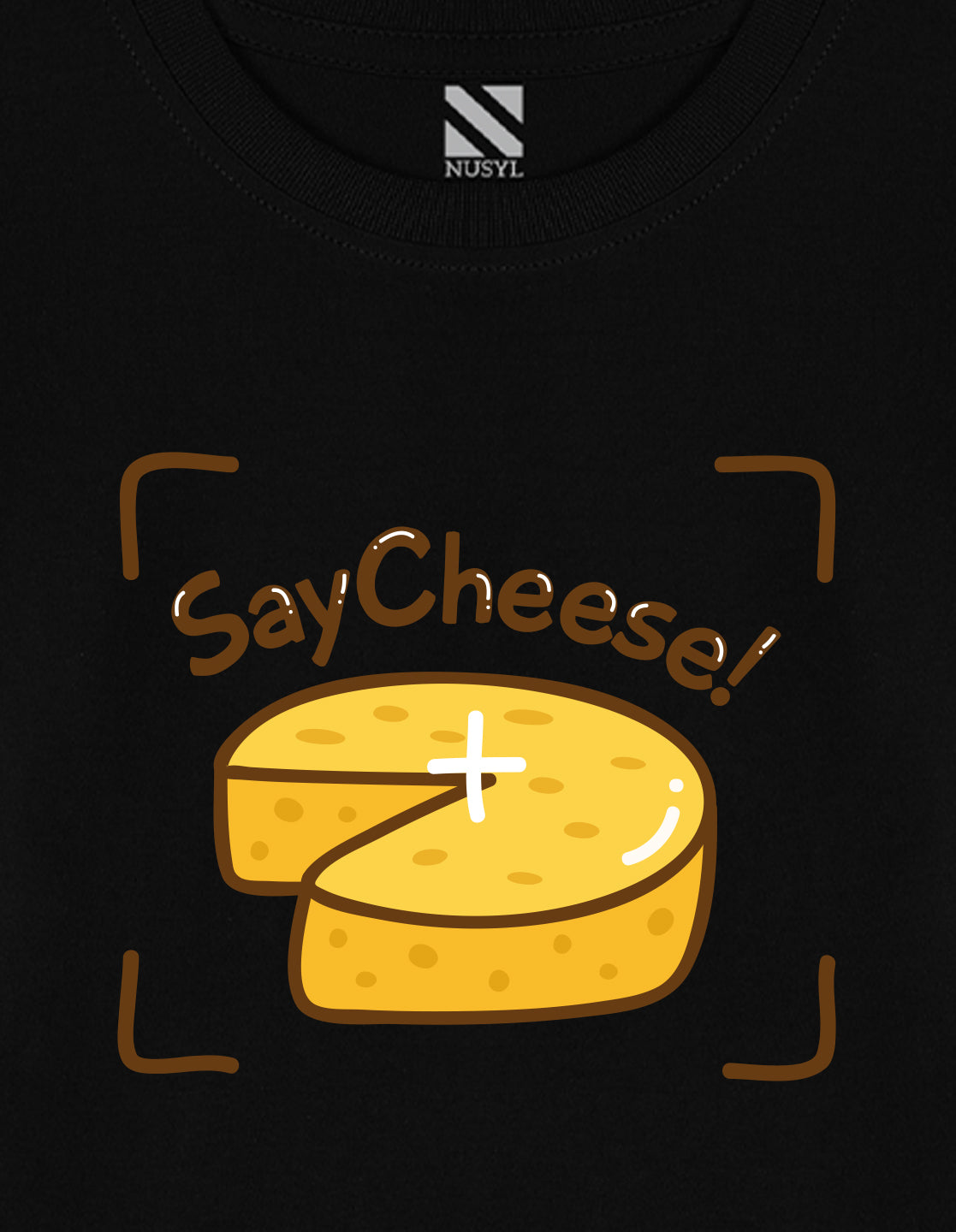 NUSYL Cotton blend full sleeves Say Cheese text Printed Tee-Black