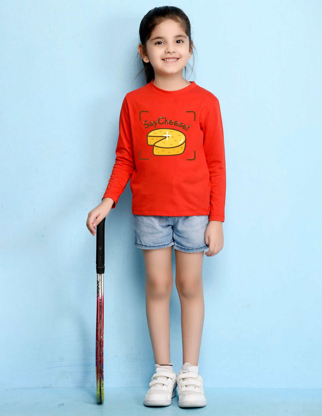 NUSYL Cotton blend full sleeves Say Cheese text Printed Tee-Red