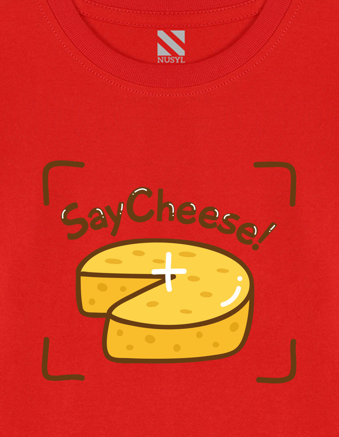 NUSYL Cotton blend full sleeves Say Cheese text Printed Tee-Red