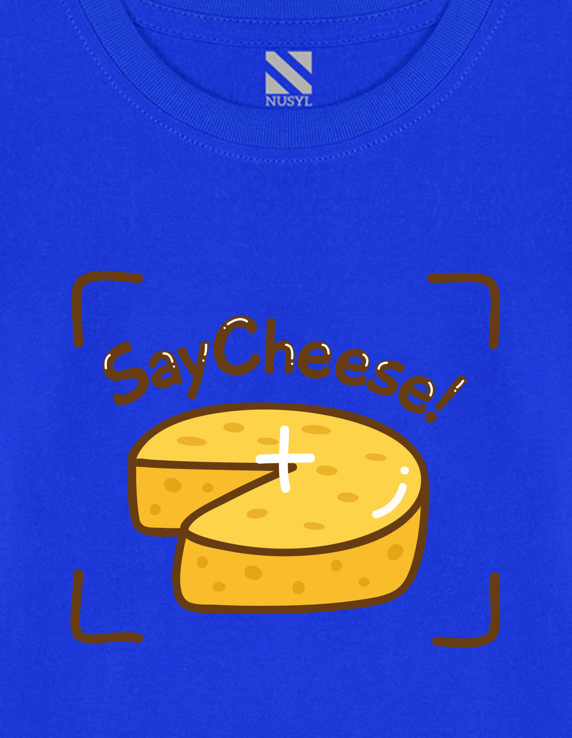 NUSYL Cotton blend full sleeves Say Cheese text Printed Tee-Royal Blue