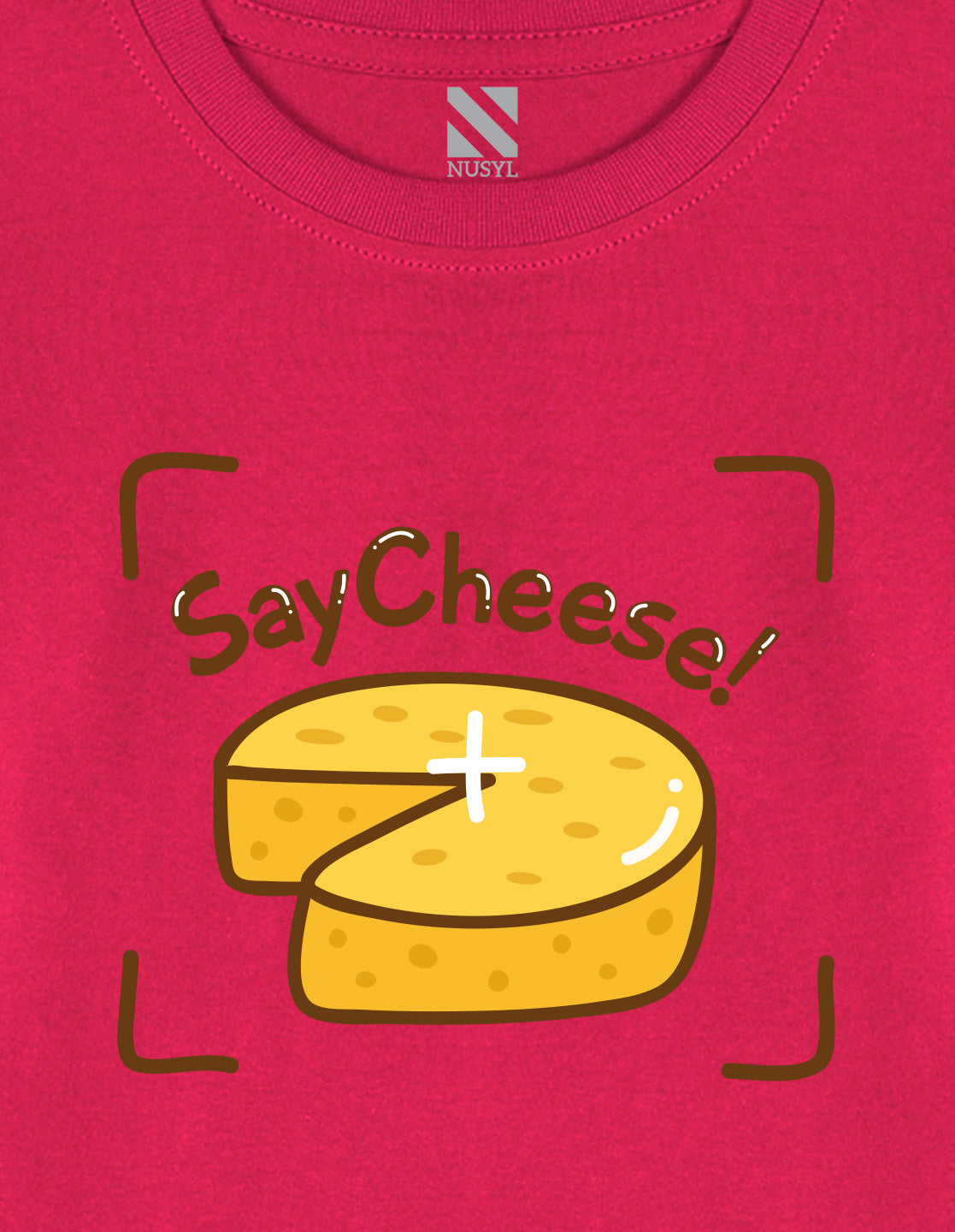 NUSYL Cotton blend full sleeves Say Cheese text Printed Tee-Hot Pink