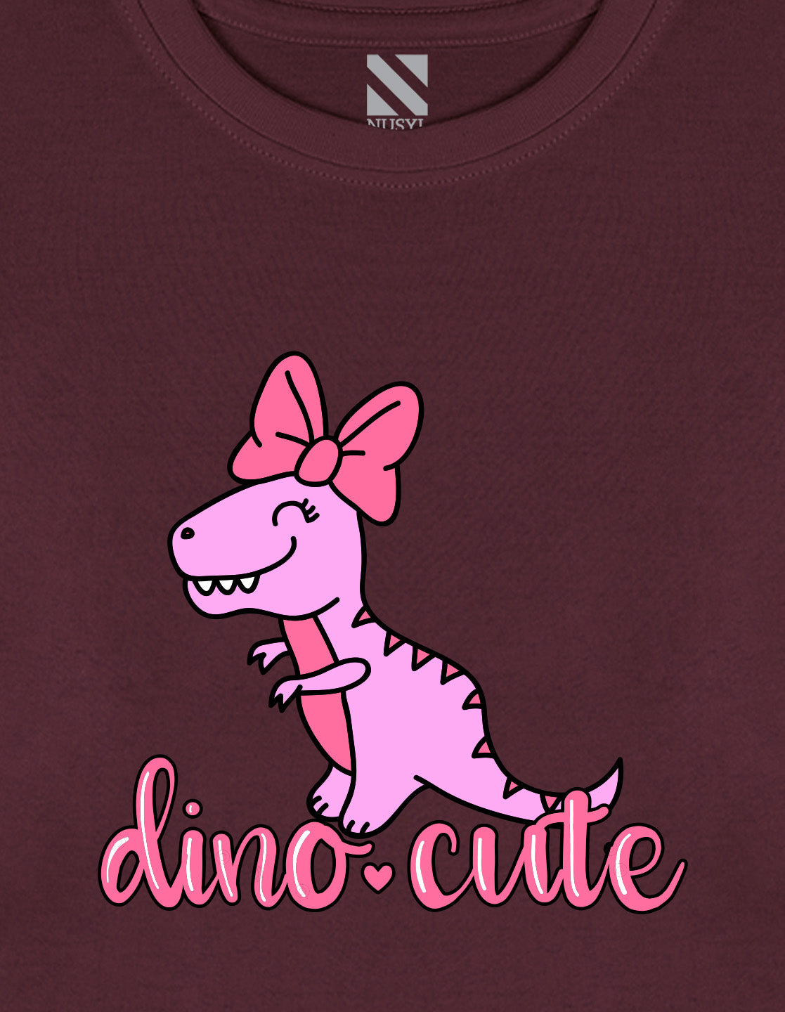 NUSYL Cotton blend full sleeves Dino cute text Printed Tee-Wine